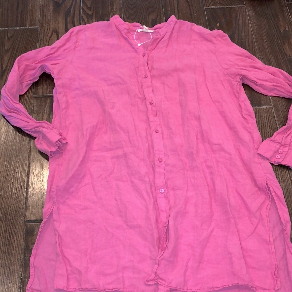 Eileen fisher pink tunic top organic cotton & linen blend fabric size medium
